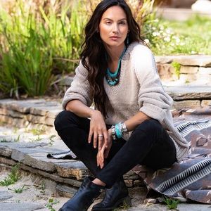 NWT Karen Kane Sky Country Chenille V-Neck Sweater in Tan